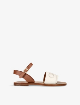 Shop Chloé Chloe Girls Cream Kids Stellar Brand-embroidered Leather Sandals 6-9 Years