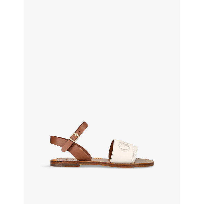 Shop Chloé Stellar Brand-embroidered Leather Sandals 6-9 Years In Cream