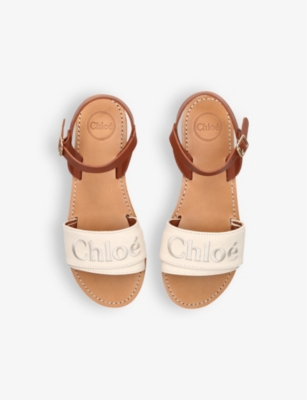 Shop Chloé Chloe Girls Cream Kids' Stellar Brand-embroidered Leather Sandals