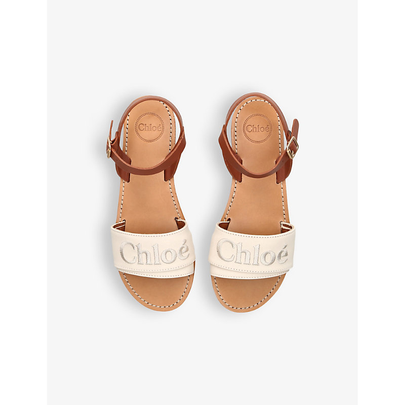 Shop Chloé Chloe Girls Cream Kids' Stellar Brand-embroidered Leather Sandals