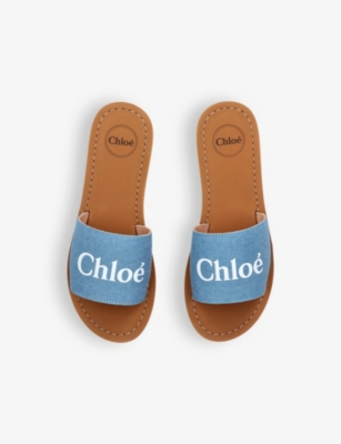 Chloé Chloe Girls Denim Kids Branded Denim Sliders 6-9 Years In Denim