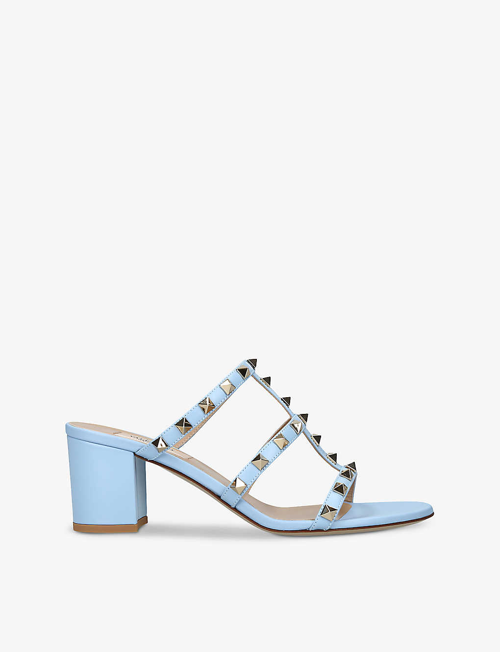 Valentino Garavani Rockstud Caged Block-heel Slide Sandals In Mid Blue