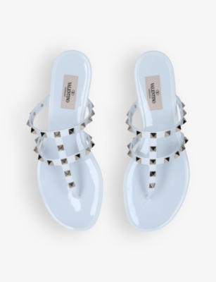 Shop Valentino Garavani Womens White Rockstud Pvc Gladiator Sandals