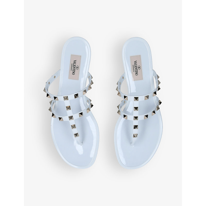 Shop Valentino Garavani Womens White Rockstud Pvc Gladiator Sandals