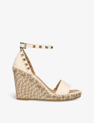 Valentino Rockstud Double T. 15/105 Wedge Espadrilles In White