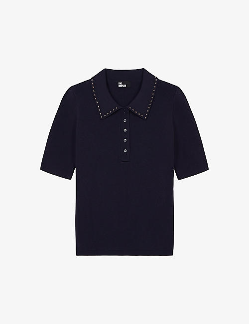 THE KOOPLES: Stud-embellished stretch-knit polo top