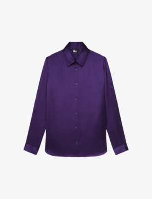 The Kooples Womens Purple Straight-hem Relaxed-fit Silk Shirt