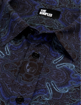 Shop The Kooples Men's Blue Graphic-print Straight-cut Woven Shirt