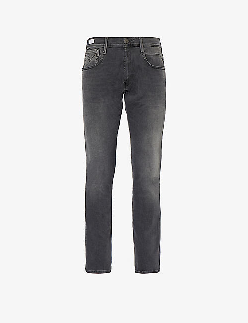 REPLAY: Anbass faded-wash straight-leg slim-fit stretch-denim blend jeans