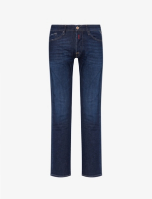 Replay Mens Dark Blue Waitom Straight-leg Stretch-denim Jeans