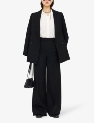 Shop Joseph Women's Black Alana Wide-leg High-rise Wool-blend Trousers