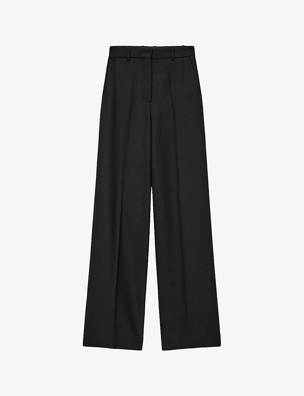 Joseph Womens Black Alana Wide-leg High-rise Wool-blend Trousers