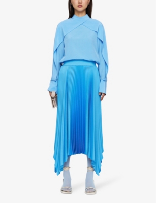 Shop Joseph Women's Dark Arctic Pleated Asymmetric-hem Woven Midi Skirt