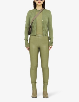 Shop Joseph Women's Dark Olive Elasticated-waist Leather Leggings In Green