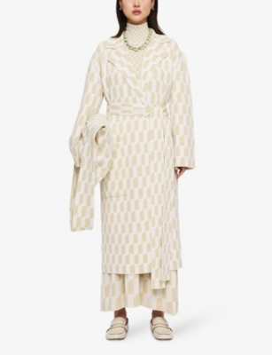 Shop Joseph Women's Pale Olive/ivory Alcove Geometric-intarsia Wool Coat