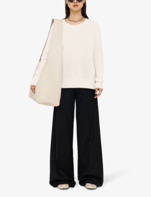Joseph Open Cashmere Round Neck Jumper In Ivory