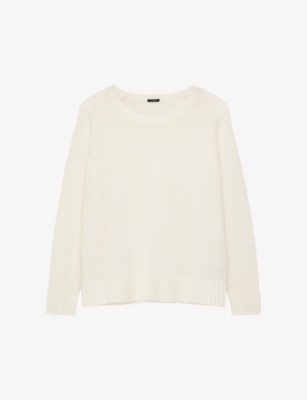 Joseph Womens Ivory Round-neck Wide-rib Cashmere Jumper