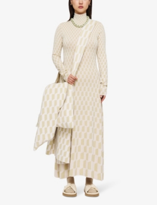 Shop Joseph Women's Pale Olive/ivory Geometric-pattern High-neck Wool Maxi Dress In Cream