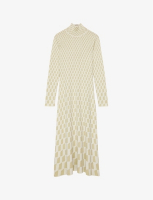 JOSEPH: Geometric-pattern high-neck wool maxi dress