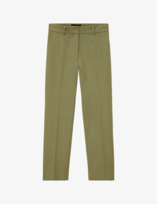 Joseph Womens Dark Olive Coleman Straight-leg Mid-rise Woven Trousers In Green