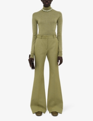 Shop Joseph Women's Dark Olive Tafira Structured-waist Flared Mid-rise Stretch-woven Trousers
