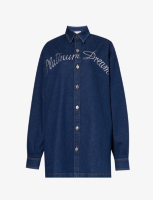 Stella Mccartney Womens Dark Blue X Sorayama Platinum Dream Stretch-denim Shirt