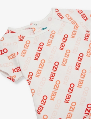 Shop Kenzo Logo-print Stretch-cotton Dress 9 Months-4 Years In Ivory