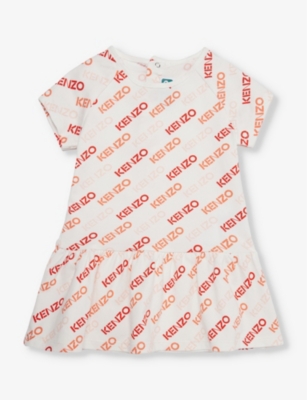 Shop Kenzo Logo-print Stretch-cotton Dress 9 Months-4 Years In Ivory