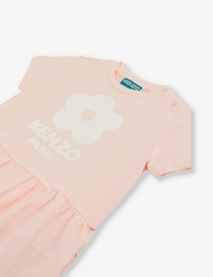 Shop Kenzo Veiled Pink Poppy Brand-print Cotton-jersey Dress 1-4 Years