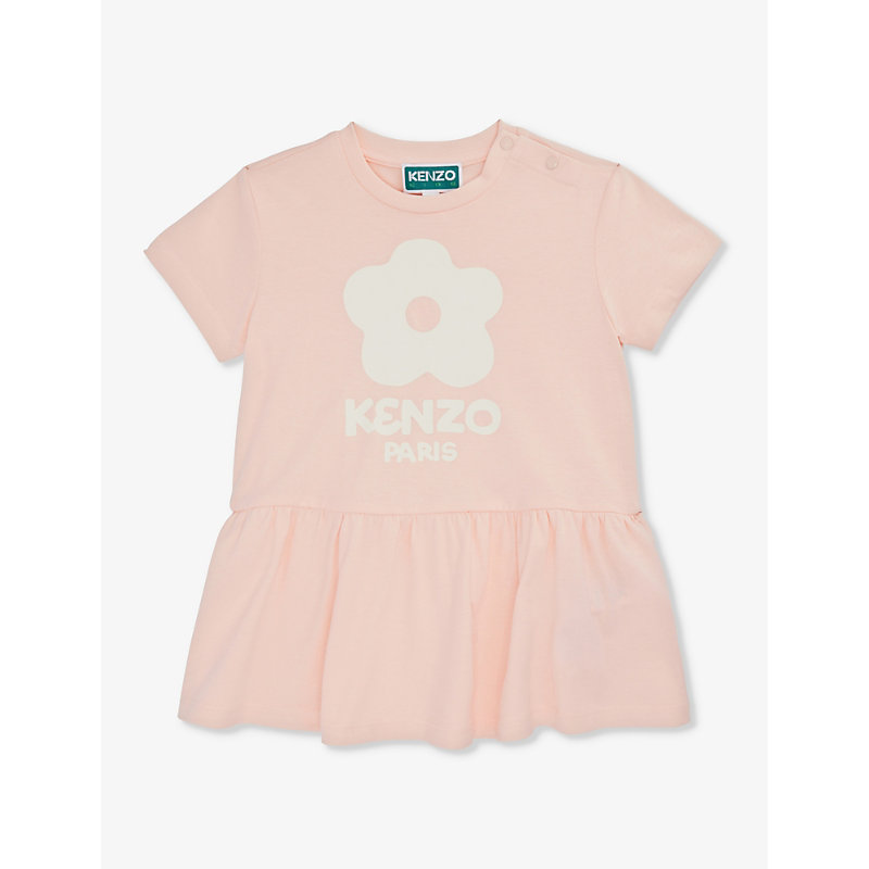 Shop Kenzo Veiled Pink Poppy Brand-print Cotton-jersey Dress 1-4 Years