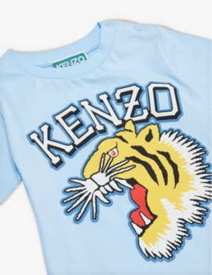 Shop Kenzo Pale Blue Logo-print Cotton-jersey T-shirt 9 Months-3 Years