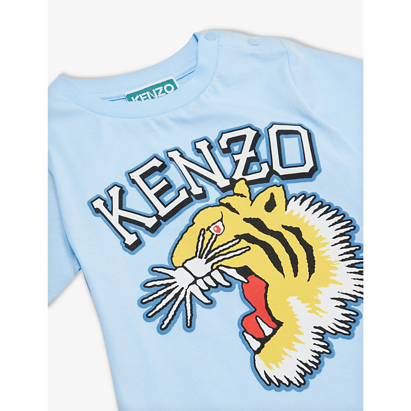 Shop Kenzo Logo-print Cotton-jersey T-shirt 9 Months-3 Years In Pale Blue