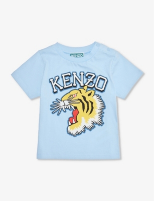 Kenzo Tiger-print Cotton T-shirt In Pale Blue