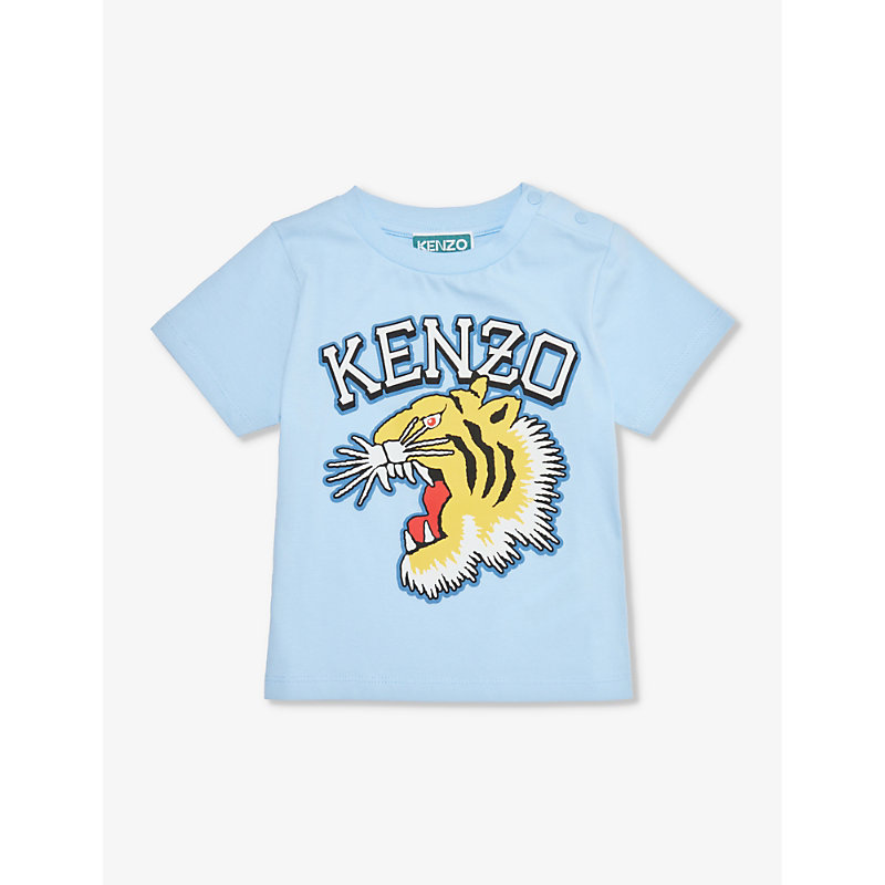 Shop Kenzo Logo-print Cotton-jersey T-shirt 9 Months-3 Years In Pale Blue