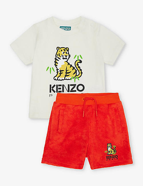 KENZO: Tiger-print two-piece cotton-jersey set 12 months-3 years
