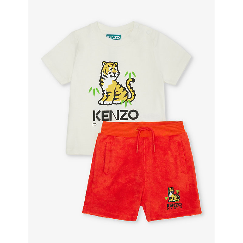 Kenzo Babies'  Bright Red Tiger-print Two-piece Cotton-jersey Set 12 Months-3 Years