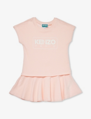 Shop Kenzo Girls Veiled Pink Kids Logo-print Short-sleeve Cotton-jersey Dress 4-12 Years