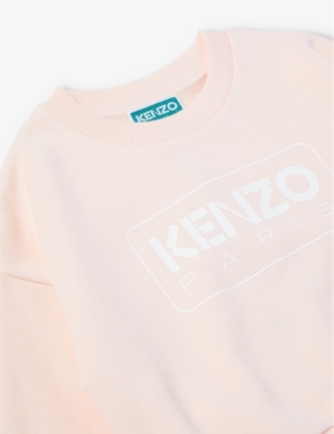 Shop Kenzo Girls Veiled Pink Kids Logo-print Round-neck Cotton-jersey Sweatshirt 4-14 Years