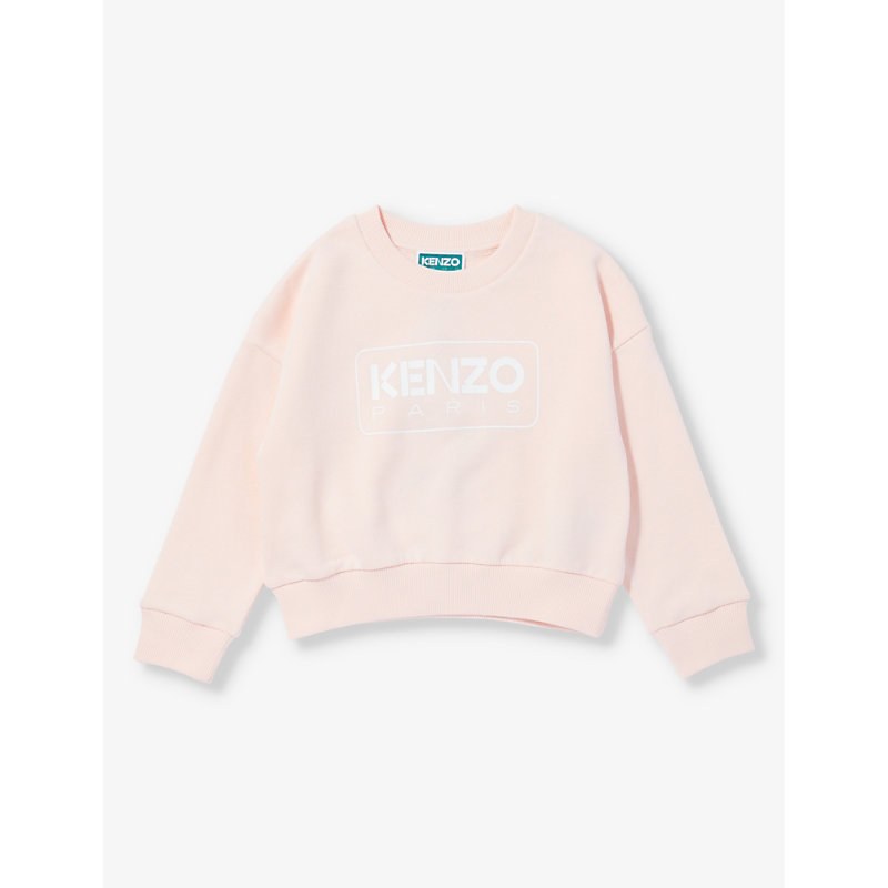 Kenzo Girls Veiled Pink Kids Logo-print Round-neck Cotton-jersey Sweatshirt 4-14 Years