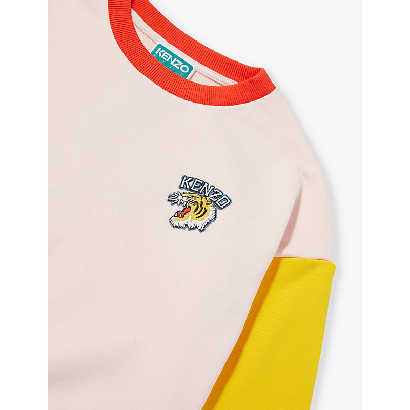Shop Kenzo Brand-patch Contrast-sleeve Cotton-jersey Sweatshirt 4-12 Years In Veiled Pink