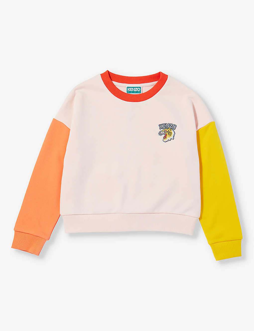 Shop Kenzo Brand-patch Contrast-sleeve Cotton-jersey Sweatshirt 4-12 Years In Veiled Pink