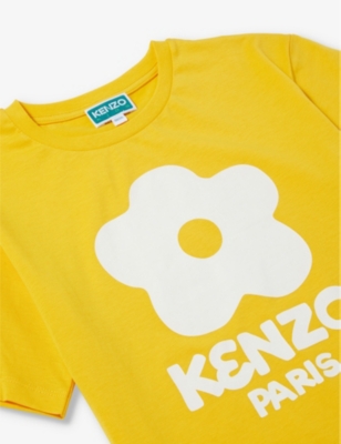 Shop Kenzo Girls Yellow Kids Poppy-print Short-sleeve Cotton-jersey T-shirt 6-12 Years