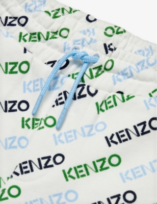Shop Kenzo Boys Ivory Kids Logo-print Elasticated-waist Cotton-jersey Shorts 4-14 Years