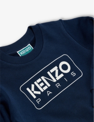 Shop Kenzo Logo-print Cotton-jersey Sweatshirt 4-12 Years In Navy