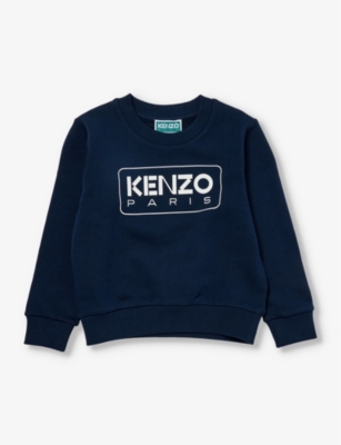 Kenzo Boys Navy Kids Logo-print Cotton-jersey Sweatshirt 4-12 Years