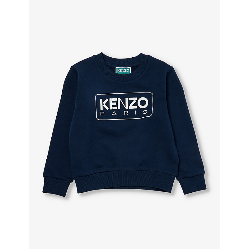 Kenzo Boys Navy Kids Logo-print Cotton-jersey Sweatshirt 4-12 Years