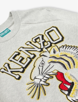 Shop Kenzo Tiger-print Cotton-jersey Sweatshirt 4-12 Years In Grey Marl