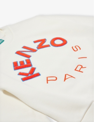 Shop Kenzo Boys Ivory Kids Circular Logo Text-print Cotton-jersey Sweatshirt 4-12 Years