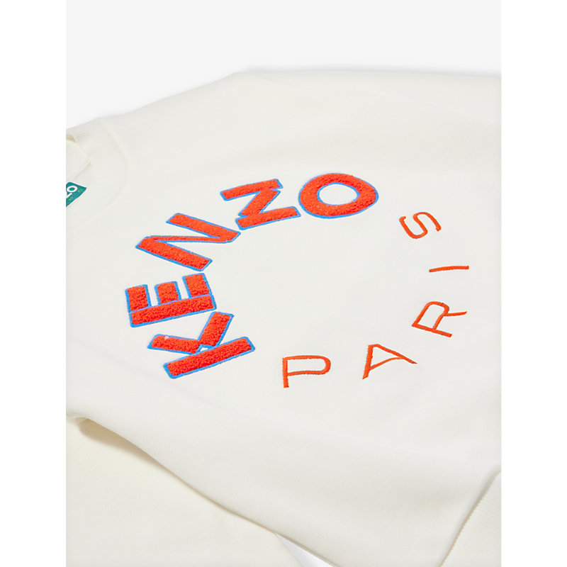 Shop Kenzo Boys Ivory Kids Circular Logo Text-print Cotton-jersey Sweatshirt 4-12 Years