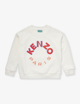 Kenzo Boys Ivory Kids Circular Logo Text-print Cotton-jersey Sweatshirt 4-12 Years